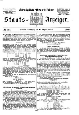 Königlich Preußischer Staats-Anzeiger (Allgemeine preußische Staats-Zeitung) Donnerstag 19. August 1869