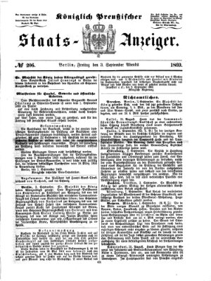 Königlich Preußischer Staats-Anzeiger (Allgemeine preußische Staats-Zeitung) Freitag 3. September 1869