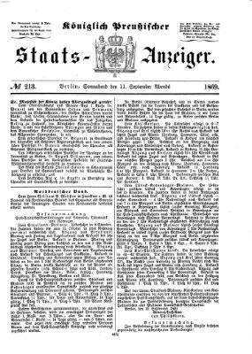 Königlich Preußischer Staats-Anzeiger (Allgemeine preußische Staats-Zeitung) Samstag 11. September 1869