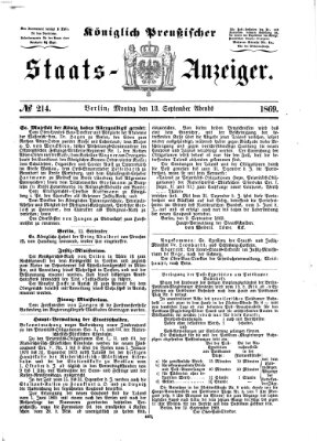 Königlich Preußischer Staats-Anzeiger (Allgemeine preußische Staats-Zeitung) Montag 13. September 1869