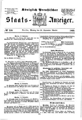 Königlich Preußischer Staats-Anzeiger (Allgemeine preußische Staats-Zeitung) Montag 20. September 1869