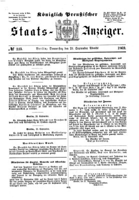 Königlich Preußischer Staats-Anzeiger (Allgemeine preußische Staats-Zeitung) Donnerstag 23. September 1869