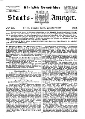 Königlich Preußischer Staats-Anzeiger (Allgemeine preußische Staats-Zeitung) Samstag 25. September 1869