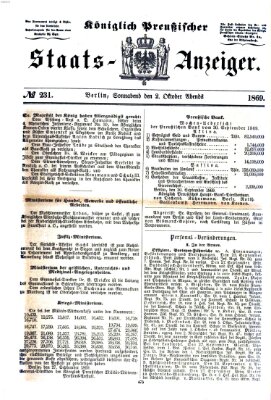 Königlich Preußischer Staats-Anzeiger (Allgemeine preußische Staats-Zeitung) Samstag 2. Oktober 1869