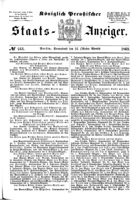 Königlich Preußischer Staats-Anzeiger (Allgemeine preußische Staats-Zeitung) Samstag 16. Oktober 1869