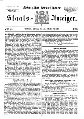 Königlich Preußischer Staats-Anzeiger (Allgemeine preußische Staats-Zeitung) Montag 18. Oktober 1869