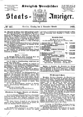 Königlich Preußischer Staats-Anzeiger (Allgemeine preußische Staats-Zeitung) Dienstag 2. November 1869