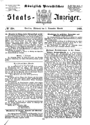 Königlich Preußischer Staats-Anzeiger (Allgemeine preußische Staats-Zeitung) Mittwoch 3. November 1869