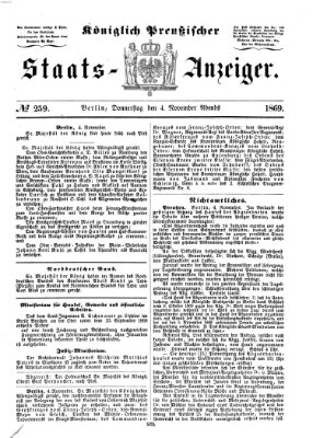 Königlich Preußischer Staats-Anzeiger (Allgemeine preußische Staats-Zeitung) Donnerstag 4. November 1869