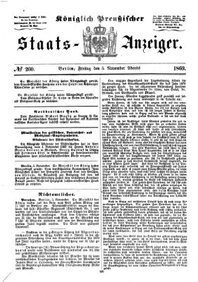 Königlich Preußischer Staats-Anzeiger (Allgemeine preußische Staats-Zeitung) Freitag 5. November 1869