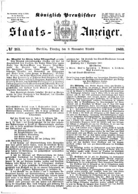 Königlich Preußischer Staats-Anzeiger (Allgemeine preußische Staats-Zeitung) Dienstag 9. November 1869