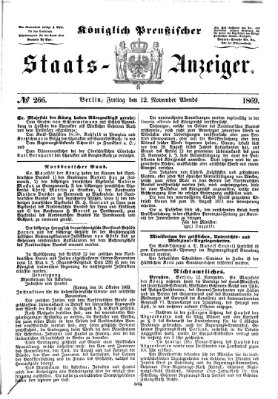 Königlich Preußischer Staats-Anzeiger (Allgemeine preußische Staats-Zeitung) Freitag 12. November 1869