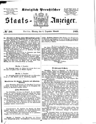 Königlich Preußischer Staats-Anzeiger (Allgemeine preußische Staats-Zeitung) Montag 6. Dezember 1869