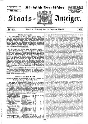 Königlich Preußischer Staats-Anzeiger (Allgemeine preußische Staats-Zeitung) Mittwoch 15. Dezember 1869