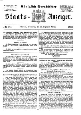 Königlich Preußischer Staats-Anzeiger (Allgemeine preußische Staats-Zeitung) Donnerstag 23. Dezember 1869