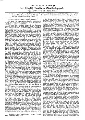 Königlich Preußischer Staats-Anzeiger (Allgemeine preußische Staats-Zeitung) Samstag 24. April 1869