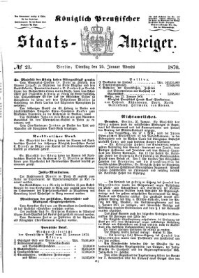 Königlich Preußischer Staats-Anzeiger (Allgemeine preußische Staats-Zeitung) Dienstag 25. Januar 1870