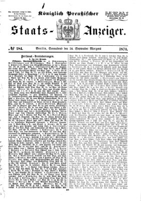 Königlich Preußischer Staats-Anzeiger (Allgemeine preußische Staats-Zeitung) Samstag 24. September 1870