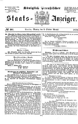 Königlich Preußischer Staats-Anzeiger (Allgemeine preußische Staats-Zeitung) Montag 3. Oktober 1870