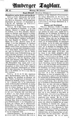 Amberger Tagblatt Montag 22. Februar 1869