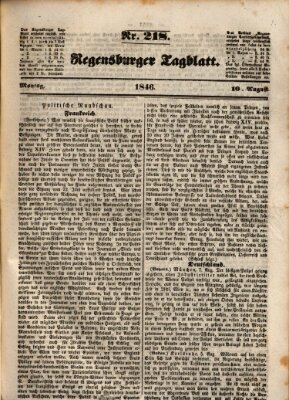 Regensburger Tagblatt Montag 10. August 1846