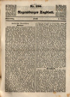 Regensburger Tagblatt Donnerstag 1. Oktober 1846