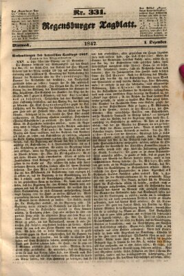 Regensburger Tagblatt Mittwoch 1. Dezember 1847