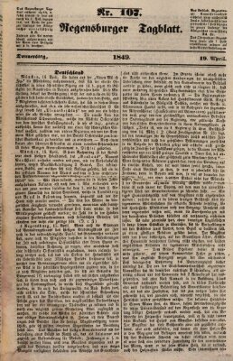 Regensburger Tagblatt Donnerstag 19. April 1849