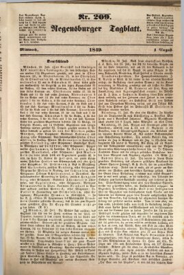 Regensburger Tagblatt Mittwoch 1. August 1849