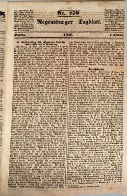 Regensburger Tagblatt Montag 1. Oktober 1849