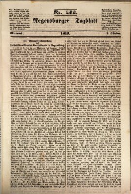 Regensburger Tagblatt Mittwoch 3. Oktober 1849