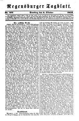 Regensburger Tagblatt Samstag 8. Oktober 1853