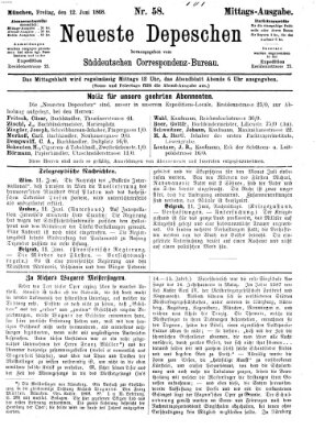 Süddeutscher Telegraph Freitag 12. Juni 1868