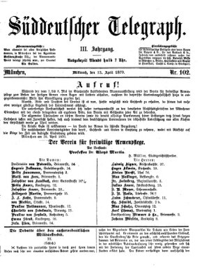 Süddeutscher Telegraph Mittwoch 13. April 1870