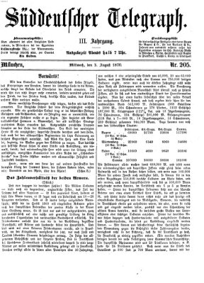 Süddeutscher Telegraph Mittwoch 3. August 1870