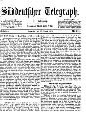 Süddeutscher Telegraph Donnerstag 18. August 1870