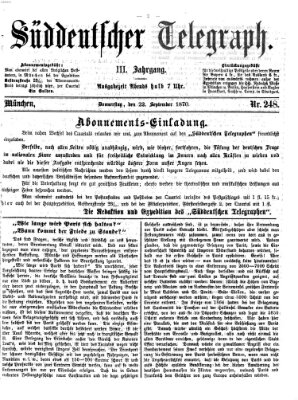 Süddeutscher Telegraph Donnerstag 22. September 1870