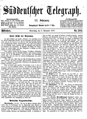 Süddeutscher Telegraph Donnerstag 3. November 1870