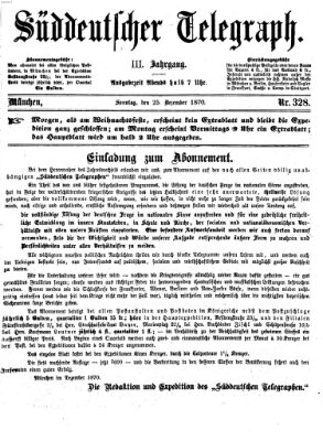 Süddeutscher Telegraph Sonntag 25. Dezember 1870