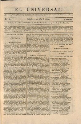 El Universal Samstag 15. Juli 1820