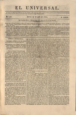 El Universal Donnerstag 27. Juli 1820