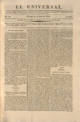 El Universal Sonntag 30. Juli 1820