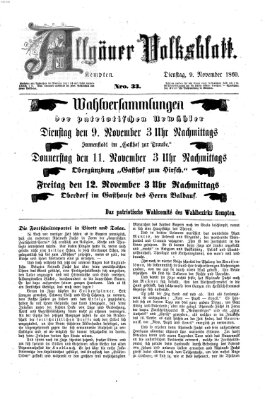 Allgäuer Volksblatt Dienstag 9. November 1869