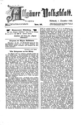 Allgäuer Volksblatt Mittwoch 1. Dezember 1869