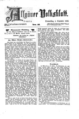 Allgäuer Volksblatt Donnerstag 2. Dezember 1869