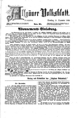 Allgäuer Volksblatt Dienstag 21. Dezember 1869