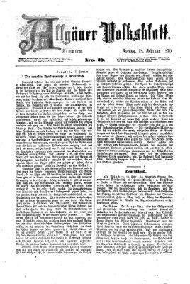 Allgäuer Volksblatt Freitag 18. Februar 1870