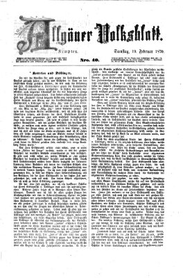 Allgäuer Volksblatt Samstag 19. Februar 1870