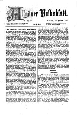 Allgäuer Volksblatt Sonntag 20. Februar 1870