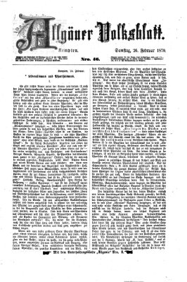 Allgäuer Volksblatt Samstag 26. Februar 1870